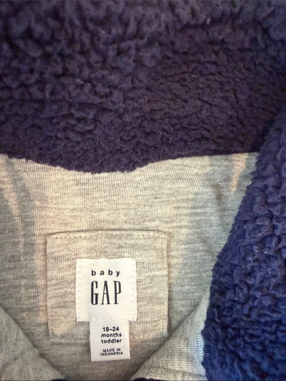 GAP Navy & White Sherpa Zip Jacket with Red Trim